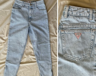 Vintage Guess Jeans Size 22, Size 23, Size 00, XXS High Rise Jeans, Zippered Flare Leg Jeans, 1980s Vintage Light Wash Guess Jeans Short Leg