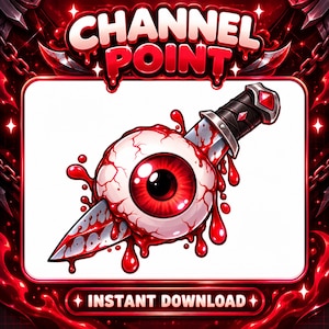 Bloody Eyeball Twitch Channel Points, Horror Dagger Reward Icon, Gothic Eye Channel Point PNG, Halloween Streamer Assets, 3 Sizes