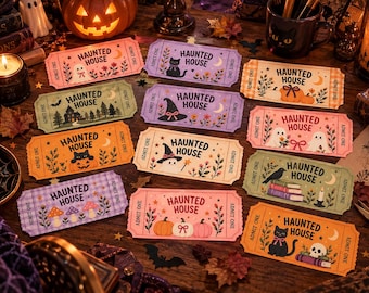 Printable Halloween Admission Tickets, Haunted House Party, Set of 12, Instant Digital Download