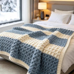 Chunky Crochet Baby Blanket Pattern PDF | Striped Velvet Baby Blanket | Jumbo Crochet Throw Tutorial | Easy Beginner Digital Download