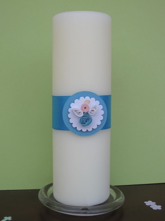 Items similar to Christening Favor Candle with Blue Satin Ribbon and