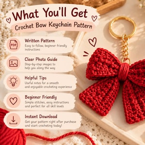 Crochet Bow Keychain Pattern – Easy PDF Tutorial for a Cute Handmade Bag Charm, Beginner-Friendly DIY Crochet Accessory.
