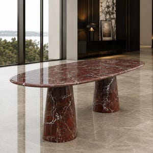 Roso Lavendo Marble Dining Tabletop, Burgundy Red Stone, Custom Size, Modern Oval Rectangle .