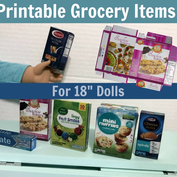 Printable 1:3 Food & Pantry Items DIY Instant Download - 18" Dolls - Dollhouse Miniatures Toys (8) Templates Re-Sizeable for Any Doll