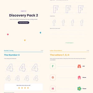 Letter Tracing F-J & Number 4-6 Worksheets – Printable PDF Preschool Workbook, Fine Motor Ages 3-6