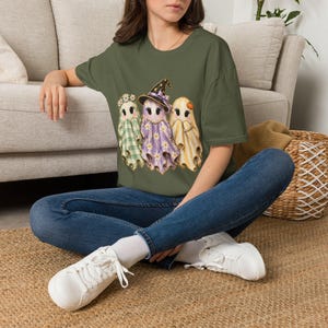 Cottagecore Ghost Trio T-Shirt: Witch Hats, Patchwork Cloaks (100% Cotton)