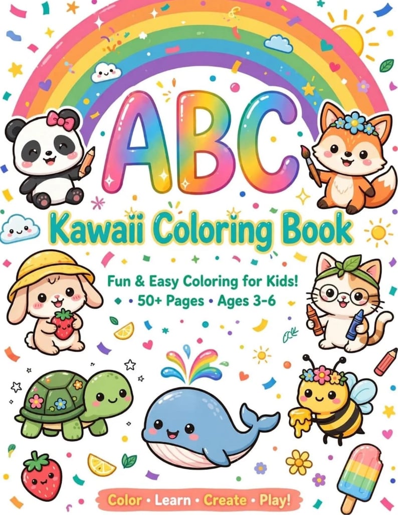 ABC Kawaii Coloring Book for Kids, 50+ Animal Pages (PDF Download ...