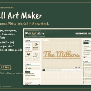 Wall Art Maker App - Name Sign, Monogram, 32 Scenes and Mandala CNC Laser Cut File Generator, 20 Fonts, DXF SVG, Works Offline