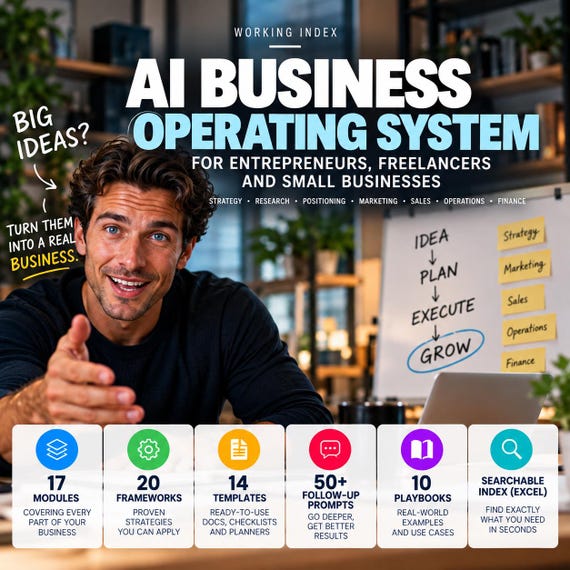 AI Business Operating System | 500 Prompts and Business Workflows | Entrepreneur & Small Business Digital Guide