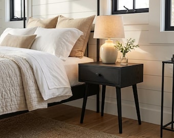 Nightstand Mid Century Modern Bedside Table with Drawer and Tapered Wooden Legs