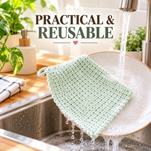 Crochet Dishcloth Pattern PDF, Beginner Square Washcloth, Kitchen Cloth with Hanging Loop