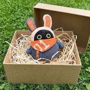 Zenless Zone Zero Bangboo Eous Plushie, Orange Scarf Bunny Ears Soft Stuffed Doll, Cute ZZZ Gaming Room Decor Gift for Fans