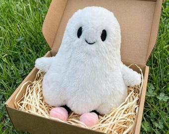 Jelly Cat Cute Ghost Plush Toy, Soft White Fluffy Stuffed Doll, Kawaii Spooky Halloween Room Decor, Birthday Gift for Cute Ghost Fans