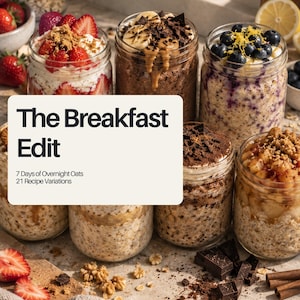 Receptbok med havregryn för 7 dagar i PDF-format | 21 proteinrika frukostvarianter | Alternativ med 300, 500 och 750 kalorier | Matförberedelser och inköpslistor