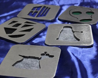 Dr. Who Themed Coasters Set of 5, SS, Doctor Who, Dalek, Dog, Key, Mask