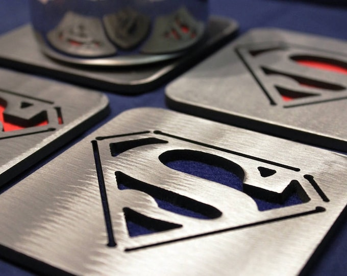 Superman Coaster Set of 4 Stainless Steel Etsy