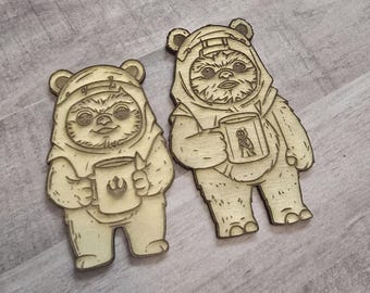 CoffeEwoks - Wood Engraved Buddies, Magnets, or Plant Stakes. Even Rebels Need Coffee
