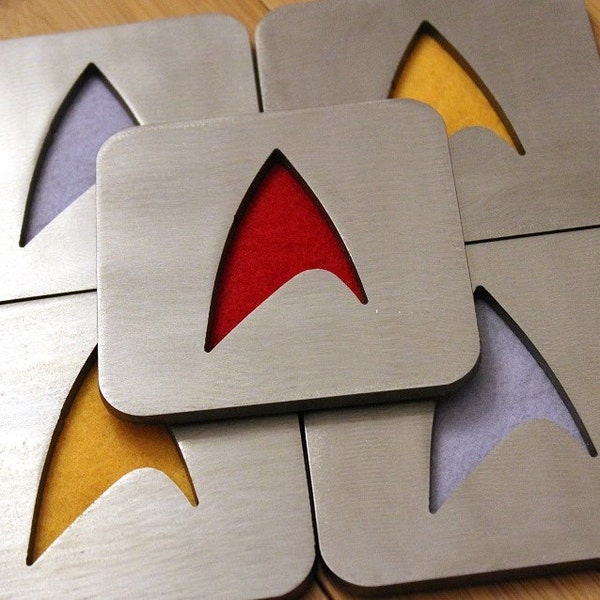 Star Trek Coaster Set of 5, Steel, Command, Gold, Sciences, Blue, Security, Red