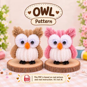 Pipe Cleaner Owl Pattern PDF | Chenille Stem Craft | Cute Owl DIY Tutorial | Beginner Bird Craft |Dried flower bouquet
