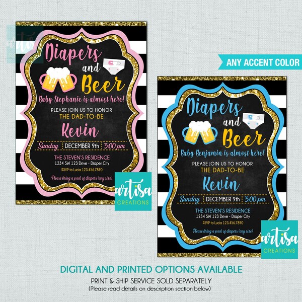 Diaper and Beer Baby Shower invitation, beer and diapers baby shower invitation, beer and diaper baby shower invitation, diapers baby shower