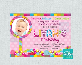 Candy land birthday Invitation, candies birthday invitation, candy birthday party invitation, candy land invitations, candy birthday invites