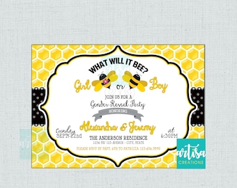 Bee Gender Reveal Invitation, Bumble Bee Baby Shower, Bee Invitation, What will it bee invite, Gender Reveal, Boy or Girl, Bee Invite DIY