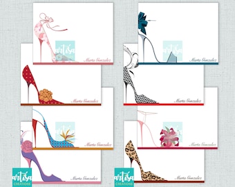 Stilettos Note Cards, stilettos heel Personalized Note Cards, Stilettos and sandals Flat Note cards, Shoe lover note cards, high heels cards