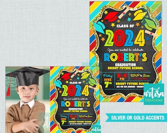 Kid Graduation invitation, elementary school invitation, preschool graduation invitation, class of 2024 elementary school invitation, presch