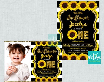 Sunflower Birthday Invitation, Sunflower 1st Birthday invitation, Sunflowers first birthday invitation, sunflower ANY AGE birthday invite