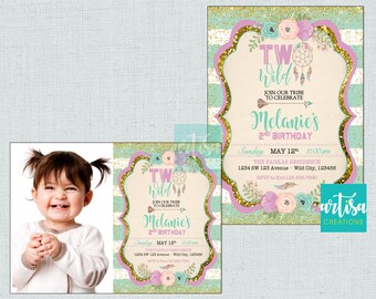 Two Wild Boho Invitation, Dreamcatcher Invitation, two wild invitation, Two wild dreamcatcher birthday Invitations, boho two wild invites