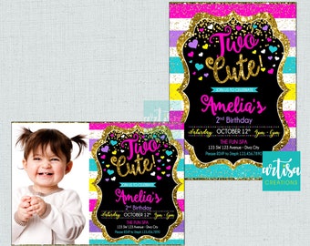 Two Cute Invitation, 2nd birthday invitation, Two Cute birthday girl invitation, cute 2nd birthday invitation, Two Cute Party Invite