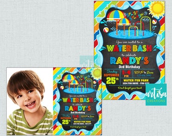 Water Bash Invitation, splash splash invitation, water park birthday, water playground birthday, primary colors splish splash birthday party