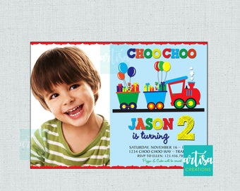 Train Birthday Invitation Printable File DIY,  Choo Choo Train Birthday Invitation, Photo Train Birthday Invitation, Train Invitation DIY