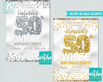 All White Party Invitation, Milestone Birthday Invitation, Milestone White Party Invite, White Silver, WHite Gold, White Party ANY AGE Invit