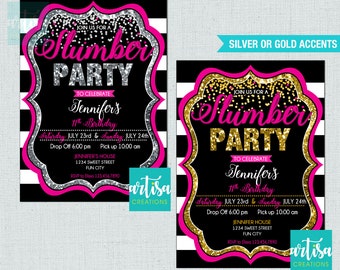 Slumber Party invitation, sleepover party invitation, slumber birthday party, sleepover birthday party invitation, slumber party invitation