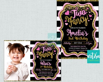 Two Fancy Invitation, 2nd birthday invitation, Two Fancy birthday girl invitation, modern 2nd birthday invitation, pink gold black 2 invite