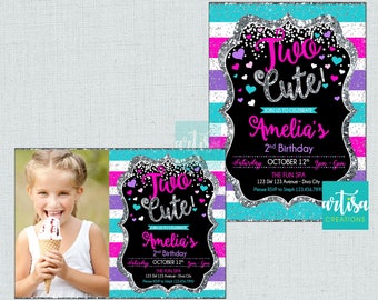 Two Cute Invitation, 2nd birthday invitation, Two Cute birthday girl invitation, cute 2nd birthday invitation, Two Cute Party Invite