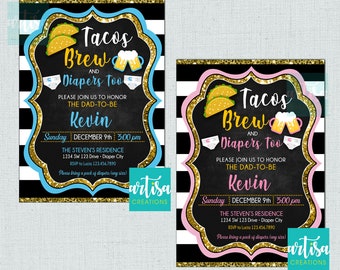 Tacos and Beer Baby Shower Invitation, Tacos Brew and Diapers Too Invitation, Tacos Diapers Invitation, Guys diaper shower invitation