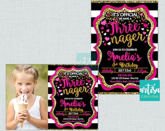 Threenager-inbjudan, Threenager-födelsedagsinbjudan, 3-årsdagsinbjudningar, threenager-födelsedagsinbjudningar, inbjudan till 3-årsfest