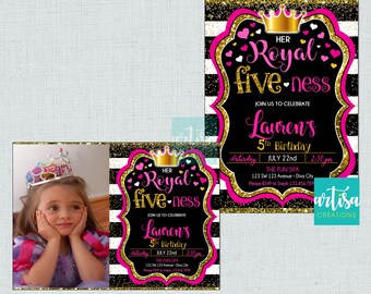 Her Royal Fiveness Invitation, Princess 5th Birthday Invitation, Her Royal Fiveness Birthday Invitations, 5th Birthday Invitations, Princess