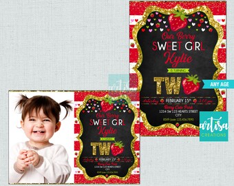 Strawberry Invitation, Strawberry birthday invitation, Berries birthday invitation, 2nd Birthday Strawberry invitation, Strawberry Birthday