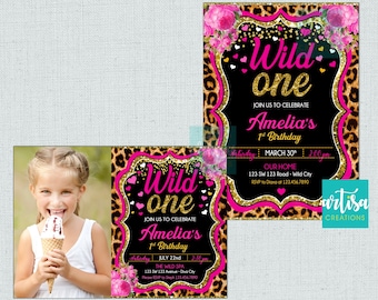 Wild One invitation, Girl safari wild one invitation, jungle wild one invite, safari 1st birthday, jungle 1st birthday, girl one wild party
