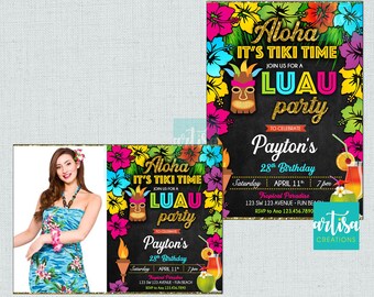 Tiki Invitation, Tiki Time Luau Invitation, Luau Party Invitation, Luau Birthday Invitation, Luau Party Invitations, Luau invitations