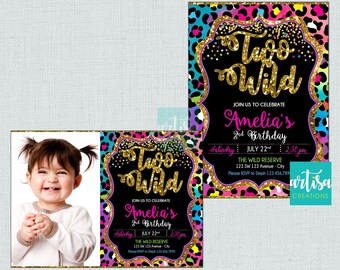 Two Wild Invitation, 2nd birthday invitation, 2nd birthday girl invitation, modern 2nd birthday invitation, Two wild 2nd birthday Invitation