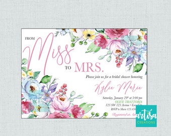 From Miss to Mrs Invitation, From Miss to Mrs Bridal Shower Invitation, Flowers Bridal shower invitations, Bridal shower invitations, Bridal