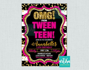 De preadolescente a invitación de adolescente, invitación de cumpleaños número 13, OMG de preadolescente a invitación de adolescente, invitación de adolescente, invitación de adolescente, OMG adolescente