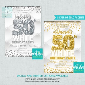 All White Party Invitation, Milestone Birthday Invitation, Milestone White Party Invite, White Silver, WHite Gold, White Party ANY AGE Invit