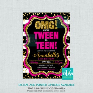 From Tween to Teen Invitation, 13th birthday invitation, OMG from tween to teen invitation, teenager invitation, teen invitation, OMG teen