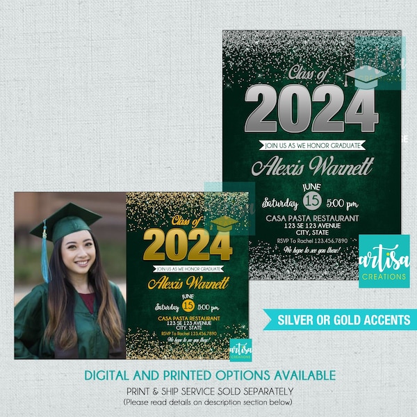 Green and Gold graduation invitation, green gold graduation invitation, green gold Graduation Invitation, Class of 2024 invitation green gol