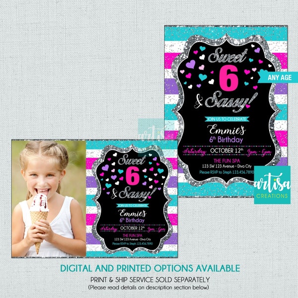 Sweet & Sassy Invitation, Sweet and Sassy Birthday Invitation, Sweet 6 and Sassy Invitation, Sweet 5 and sassy, Sweet 4 and Sassy invitation